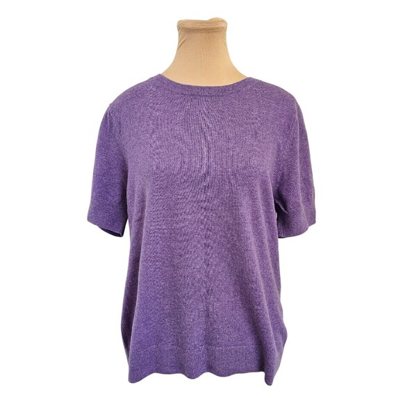 Land's End 100% Cashmere Lavender Short Sleeve Top Sz L - Picture 1 of 7